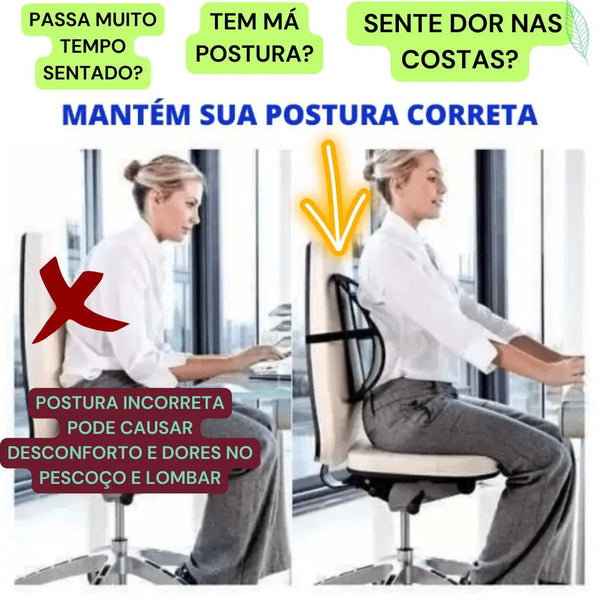 Corretor e Apoio Lombar AlívioPro™ (Escritório e Carro)